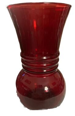 Vintage Anchor Hocking Glass Royal Ruby Red Vase with 3 Rings 6 1/4" T